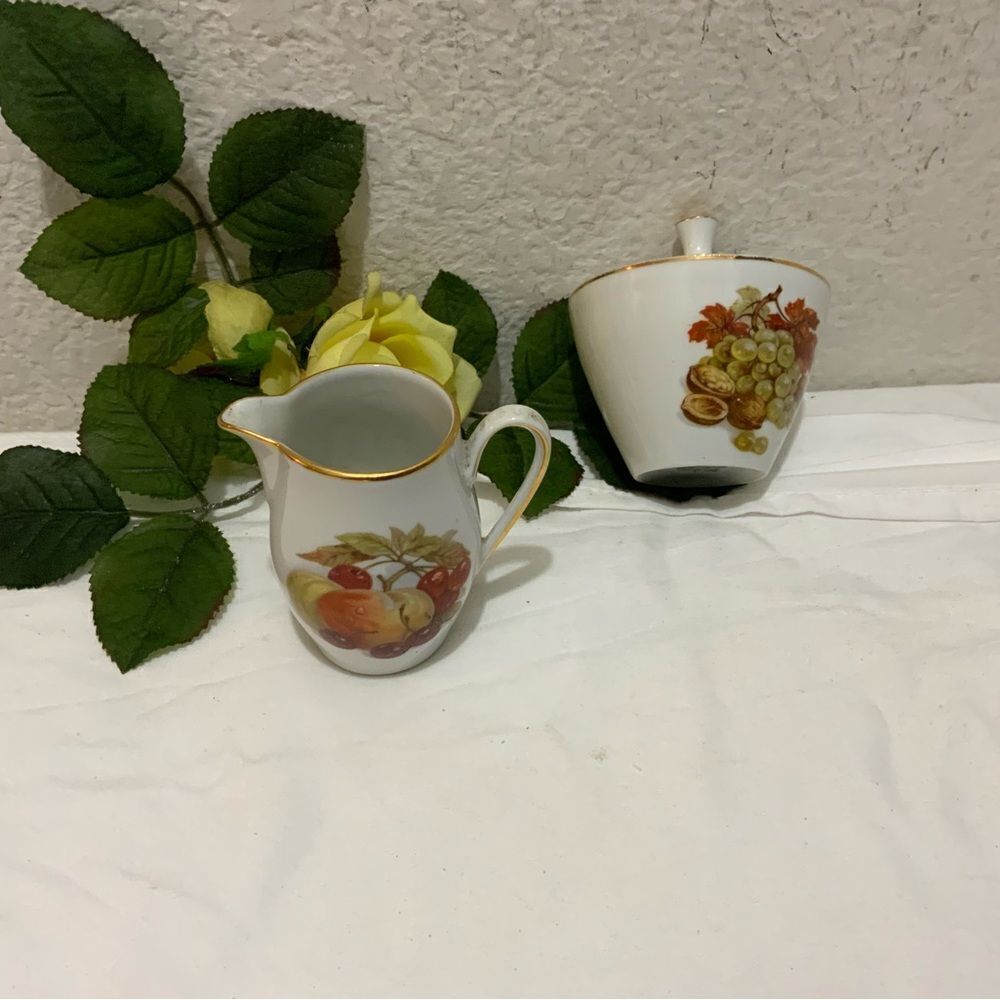 Vintage Bavaria Germany "Harvest" Fruit Orchard Creamer & Sugar Bowl set